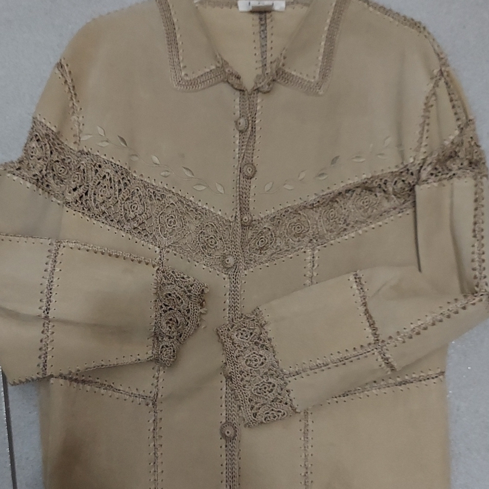 I D I Sued leather embroidered ladies jacket size M - Picture 4 of 5